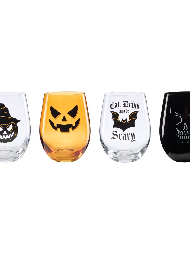 Vintro Halloween Stemless Wine Glasses, Set of 4